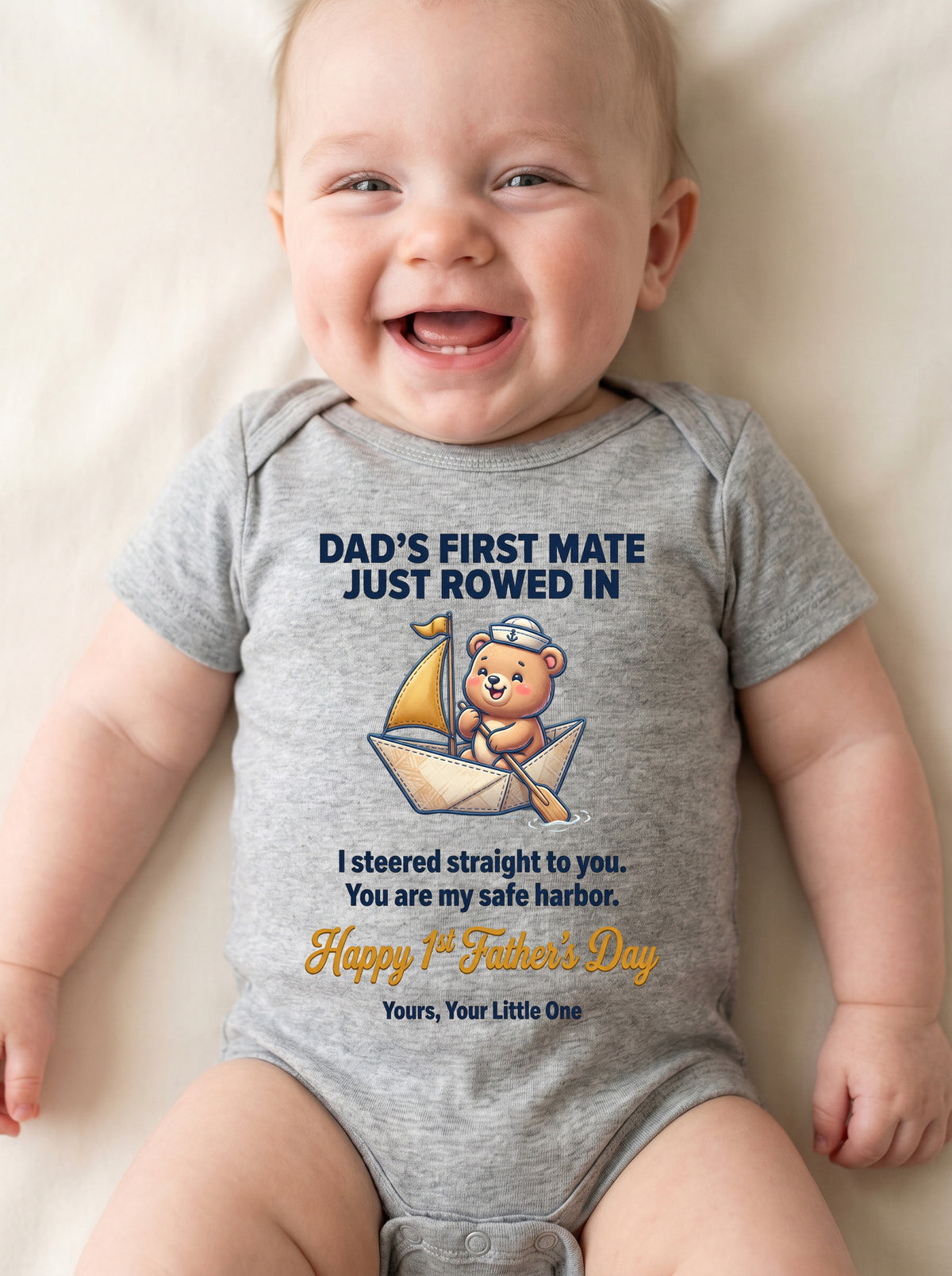 TotKind - Tiny Sailor Bear Rowing Home to Dad - Baby Onesie - 18052026