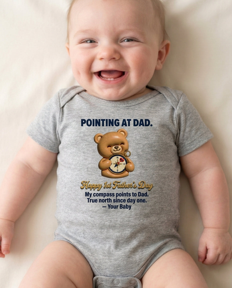TotKind - Compass Bear  Happy 1st Fathers Day - Baby Onesie - 11052026