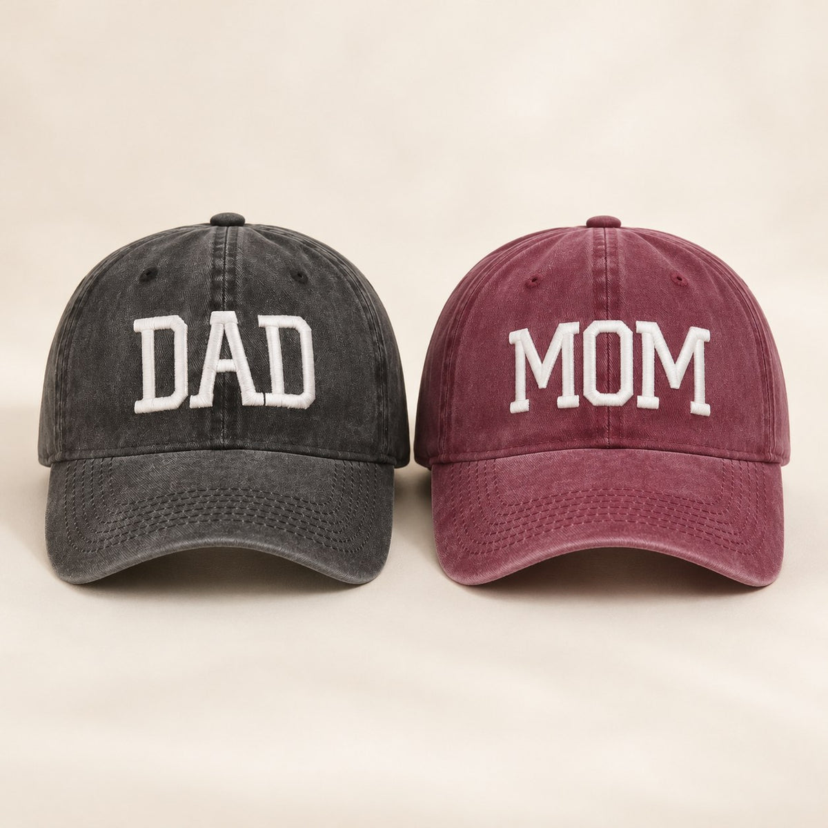 Mom & Dad Embroidered Cap Set — what's included
