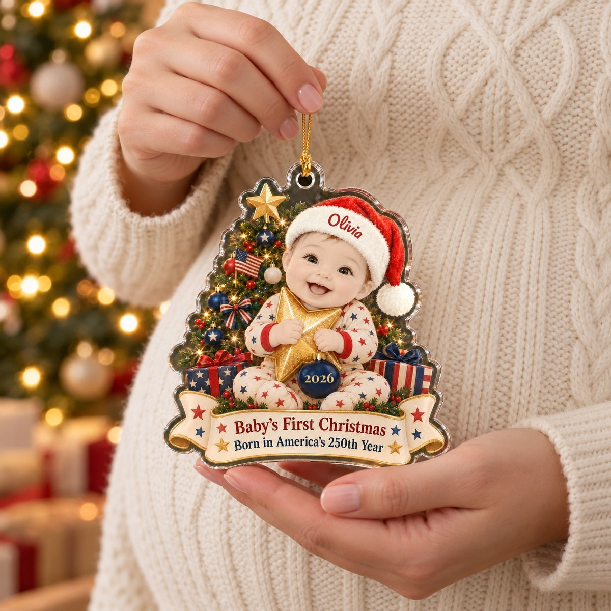 Patriotic Star Baby Photo Ornament
