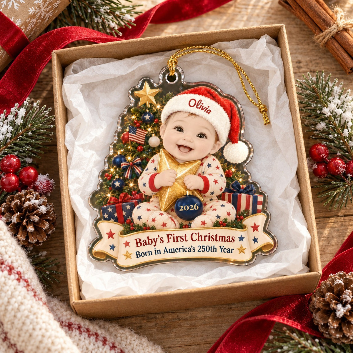 Patriotic Star Baby Photo Ornament