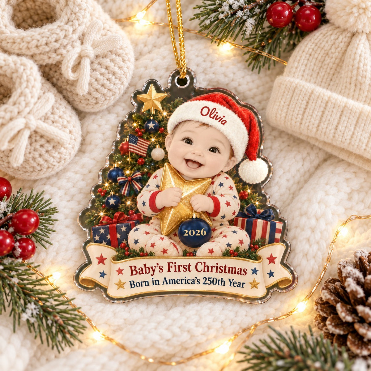 Patriotic Star Baby Photo Ornament