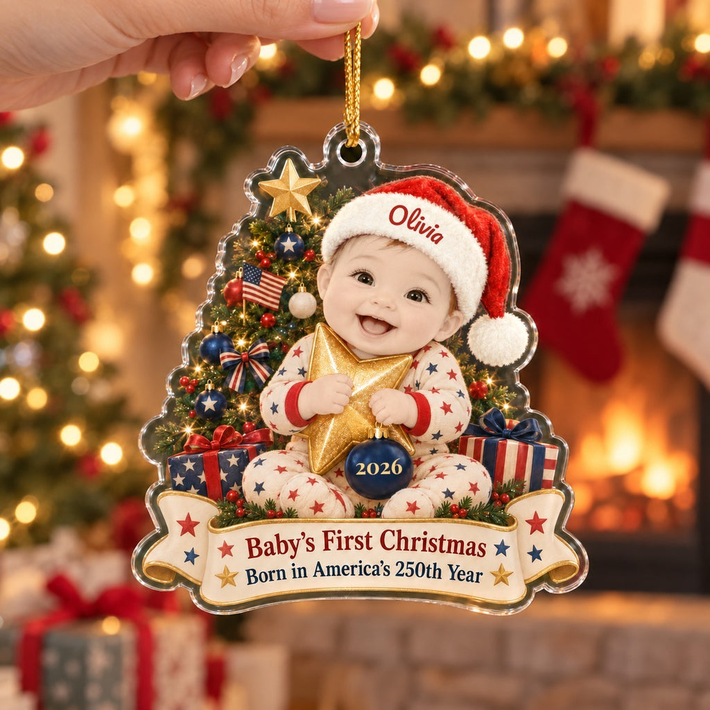 Patriotic Star Baby Photo Ornament