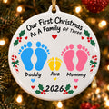Custom Our First Christmas As A Family Of Three Ceramic Ornament
