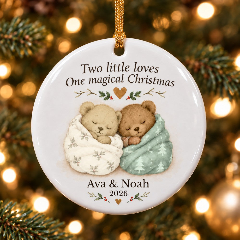 Twin Teddy Ornament — personalized Christmas ornament