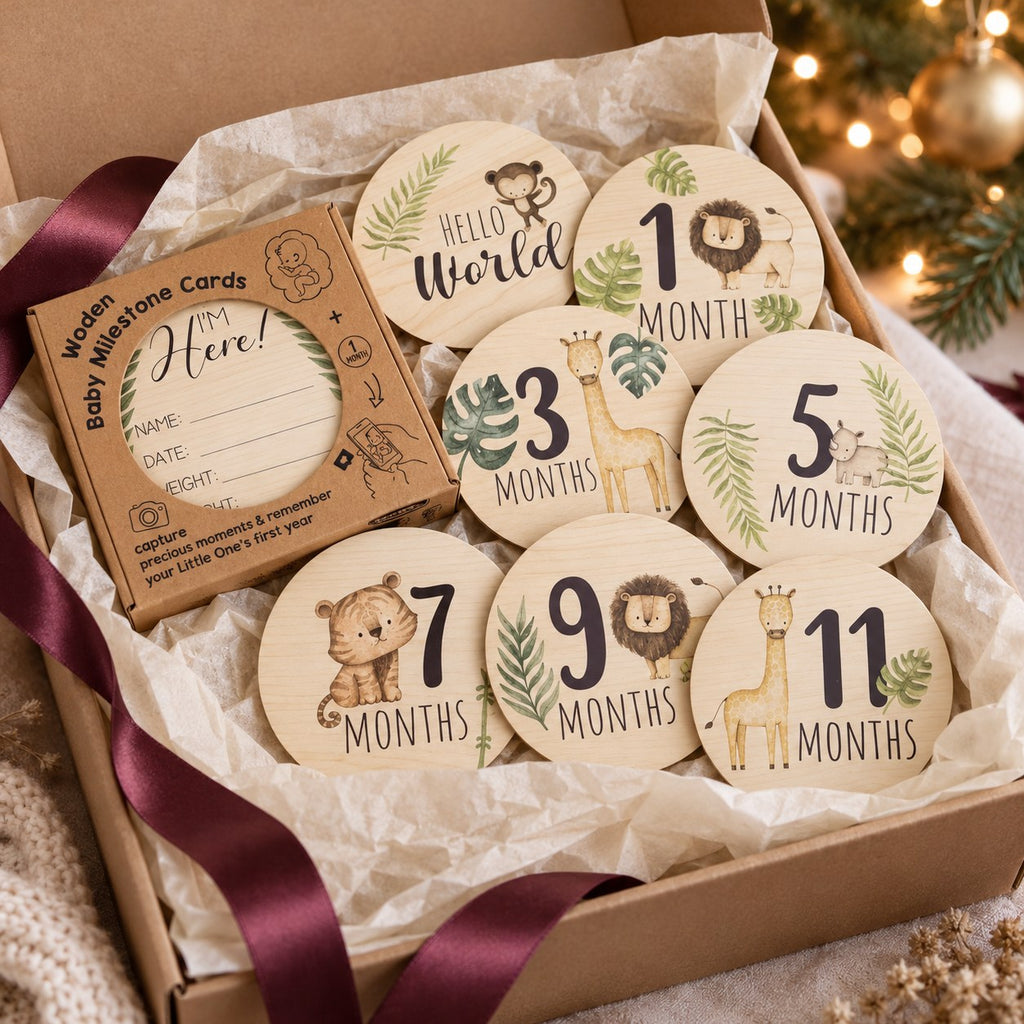 Wooden Baby Milestone Cards — gift-ready