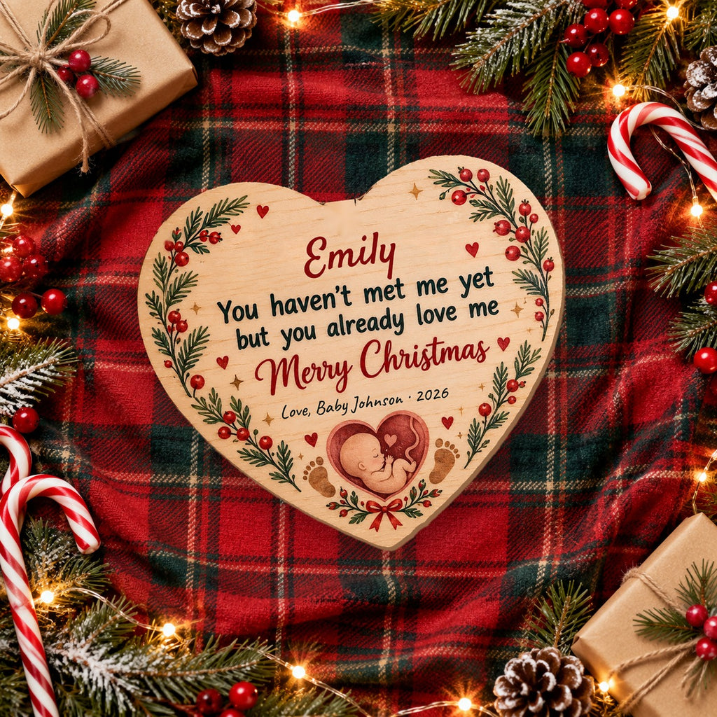 Personalized Mommy, You Haven't Met Me Yet Wooden ornament flat lay